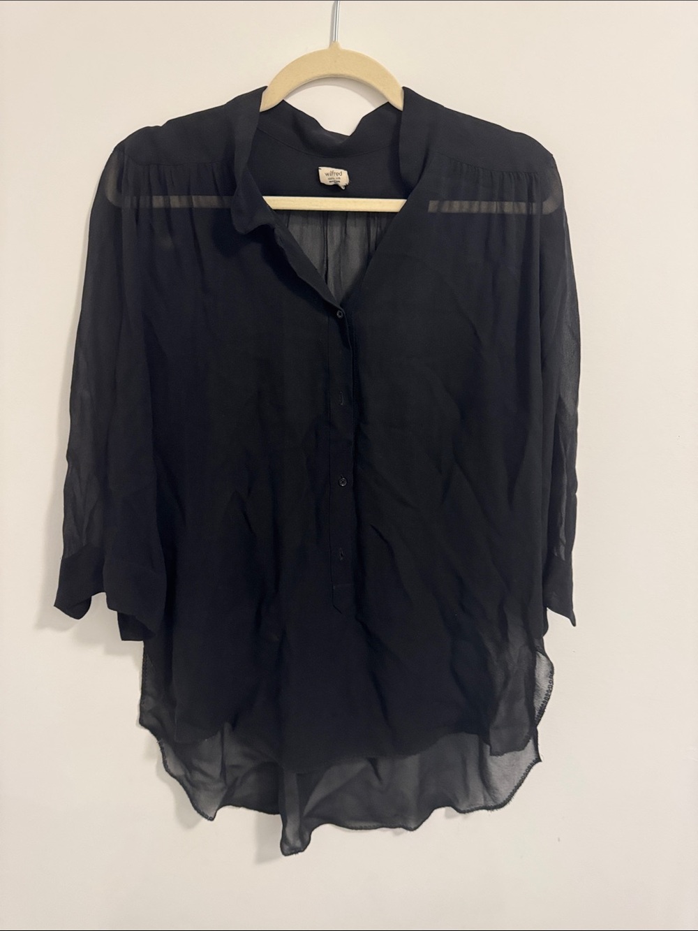 Wilfred Semi-Sheer Black Button-Front Blouse